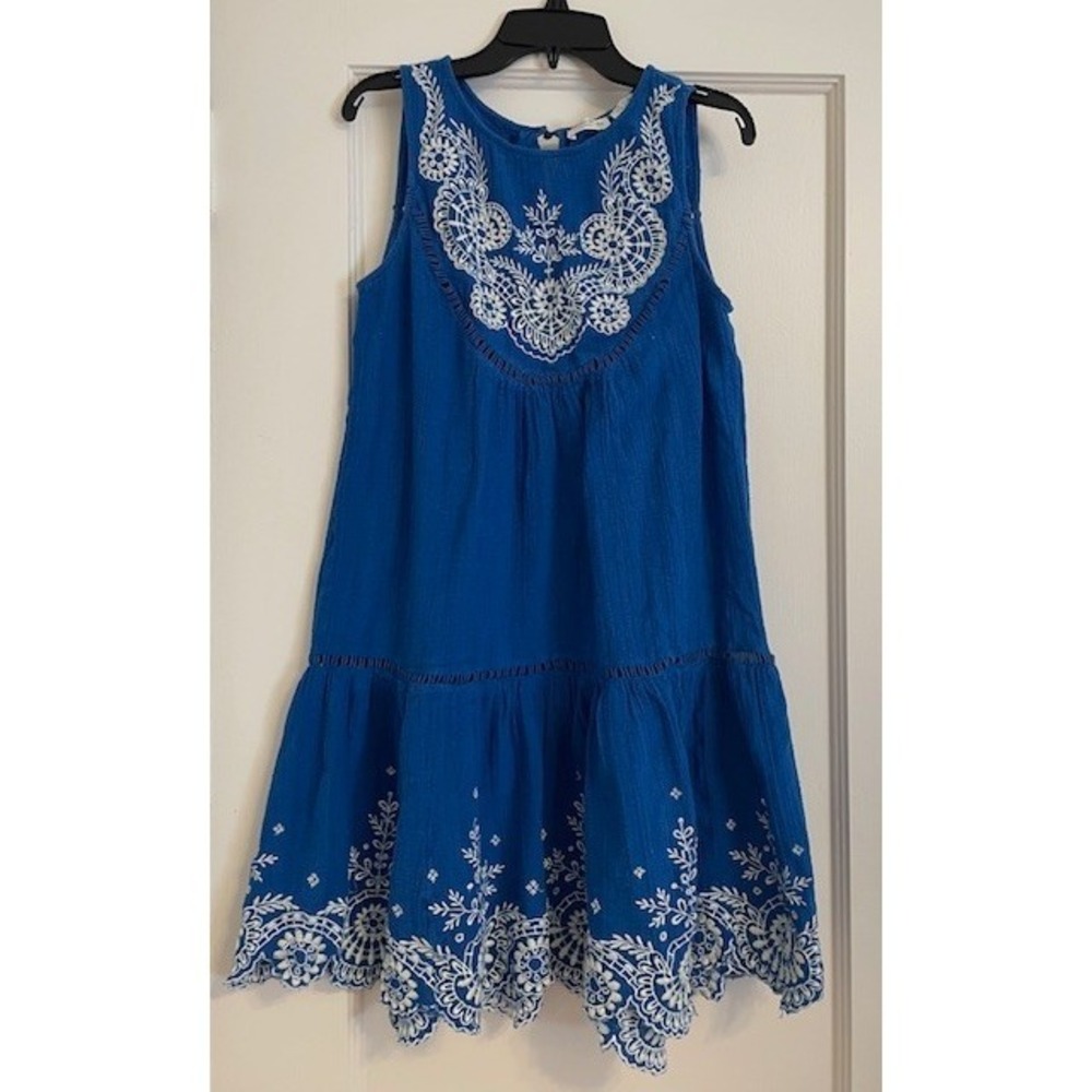 ANTHROPOLOGIE Meadow Rue  Embroidered Tiered Sun Dress Blue  6
